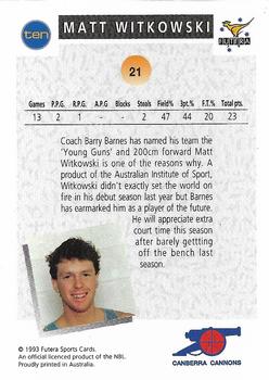 1993 Futera Australian NBL #21 Matt Witkowski Back