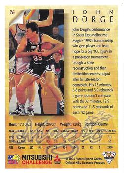1994 Futera Australian NBL #76 John Dorge Back