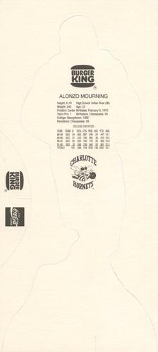 1992-93 Burger King Charlotte Hornets Standups #NNO Alonzo Mourning Back