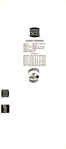 1992-93 Burger King Charlotte Hornets Standups #NNO Johnny Newman Back