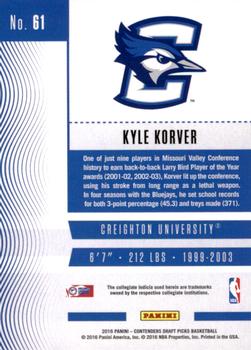 2016 Panini Contenders Draft Picks #61 Kyle Korver Back