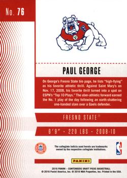 2016 Panini Contenders Draft Picks #76 Paul George Back