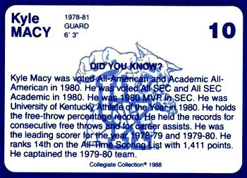 1988-89 Kentucky's Finest Collegiate Collection - Gold Edition Proofs #10 Kyle Macy Back