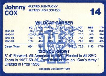 1988-89 Kentucky's Finest Collegiate Collection - Gold Edition Proofs #14 Johnny Cox Back