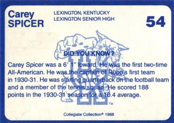 1988-89 Kentucky's Finest Collegiate Collection - Gold Edition Proofs #54 Carey Spicer Back