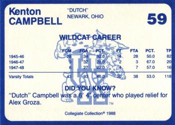 1988-89 Kentucky's Finest Collegiate Collection - Gold Edition Proofs #59 Kenton Campbell Back