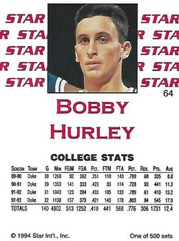 1994 Star Nova #64 Bobby Hurley Back