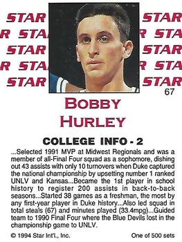 1994 Star Nova #67 Bobby Hurley Back
