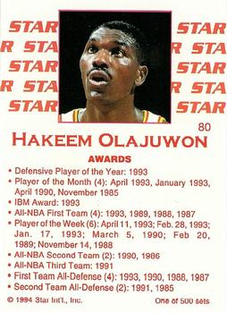 1994 Star Nova #80 Hakeem Olajuwon Back