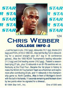 1994 Star Nova #124 Chris Webber Back