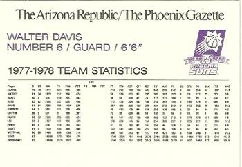 1992-93 Arizona Republic/Gazette Phoenix Suns 25th Anniversary #NNO Walter Davis Back