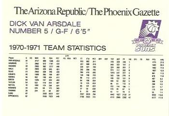 1992-93 Arizona Republic/Gazette Phoenix Suns 25th Anniversary #NNO Dick Van Arsdale Back