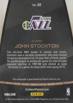 2016 Panini NBA Finals Private Signings - One of One #32 John Stockton Back