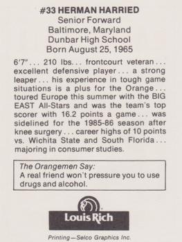 1988-89 Syracuse Orangemen #4 Herman Harried Back