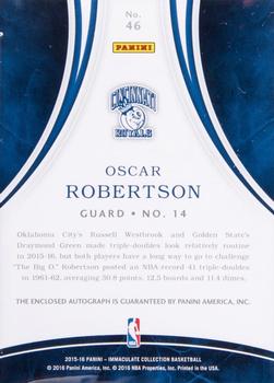 2015-16 Panini Immaculate Collection - Autographs Blue #46 Oscar Robertson Back