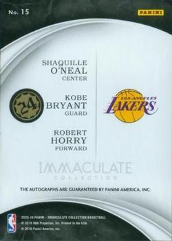 2015-16 Panini Immaculate Collection - Trio Autographs #15 Kobe Bryant / Shaquille O'Neal / Robert Horry Back