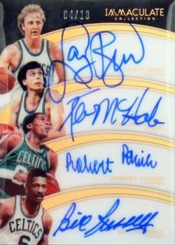 2015-16 Panini Immaculate Collection - Quad Autographs #9 Bill Russell / Kevin McHale / Larry Bird / Robert Parish Front
