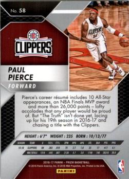 2016-17 Panini Prizm #58 Paul Pierce Back