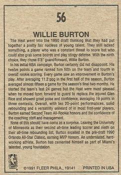 1991-92 Fleer Wheaties #56 Willie Burton Back