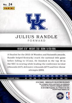 2016-17 Panini Immaculate Collection Collegiate #24 Julius Randle Back