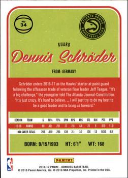 2016-17 Donruss #34 Dennis Schroder Back