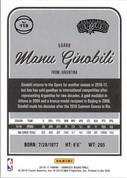 2016-17 Donruss #118 Manu Ginobili Back