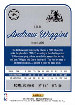 2016-17 Donruss #125 Andrew Wiggins Back