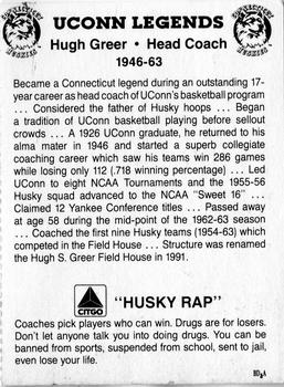 1991-92 Connecticut Huskies Legends #9 Hugh Greer Back