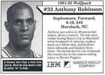 1991-92 NC State Wolfpack #11 Anthony Robinson Back