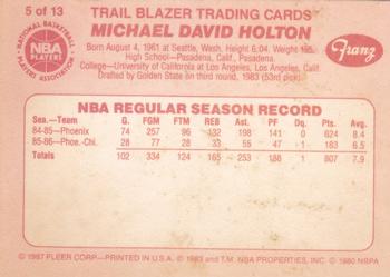 1986-87 Fleer Franz Portland Trail Blazers #5 Michael Holton Back