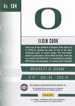 2016 Panini Contenders Draft Picks - College Ticket Autographs #134 Elgin Cook Back