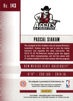 2016 Panini Contenders Draft Picks - College Ticket Autographs #143 Pascal Siakam Back