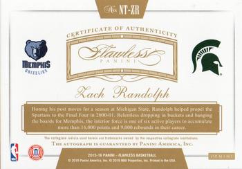 2015-16 Panini Flawless - Now and Then Signatures Emerald #NT-ZR Zach Randolph Back