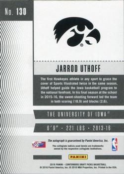 2016 Panini Contenders Draft Picks - College Ticket Autographs Variations #130 Jarrod Uthoff Back