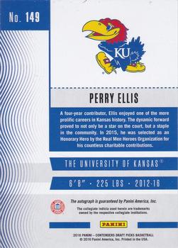 2016 Panini Contenders Draft Picks - College Ticket Autographs Draft Ticket Blue Foil #149 Perry Ellis Back