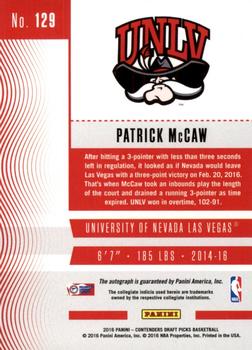 2016 Panini Contenders Draft Picks - College Ticket Autographs Draft Ticket #129 Patrick McCaw Back