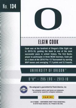 2016 Panini Contenders Draft Picks - College Ticket Autographs Draft Ticket #134 Elgin Cook Back