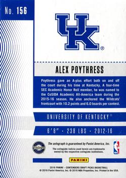2016 Panini Contenders Draft Picks - College Ticket Autographs Draft Ticket #156 Alex Poythress Back