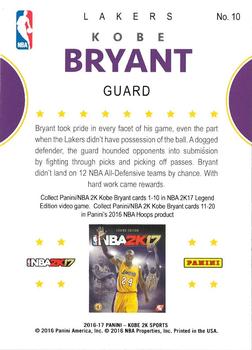 2016 NBA 2K17 Kobe Bryant Tribute #10 Kobe Bryant Back