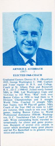 1968-74 NBA Hall of Fame Bookmarks #NNO Red Auerbach Front