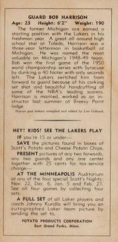 1950-51 Scott's Potato Chips Minneapolis Lakers #NNO Bob Harrison Back