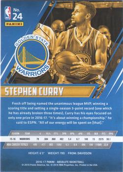 2016-17 Panini Absolute #24 Stephen Curry Back