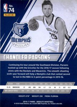 2016-17 Panini Absolute #74 Chandler Parsons Back