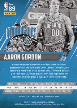 2016-17 Panini Absolute #89 Aaron Gordon Back