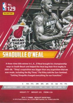 2016-17 Panini Absolute #129 Shaquille O'Neal Back