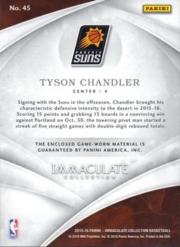 2015-16 Panini Immaculate Collection - Jumbo Patches Team Logos Relics Jersey Numbers #45 Tyson Chandler Back