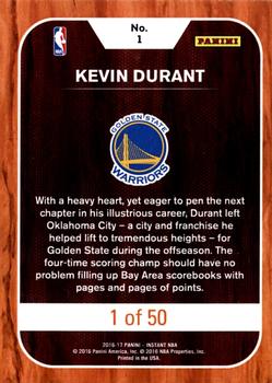 2016-17 Panini Instant NBA #1 Kevin Durant Back