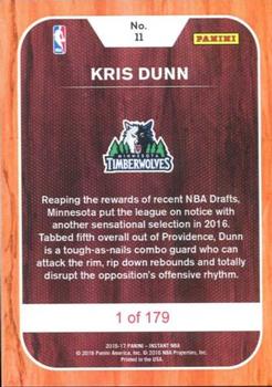 2016-17 Panini Instant NBA #11 Kris Dunn Back