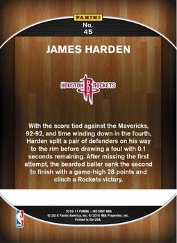 2016-17 Panini Instant NBA #45 James Harden Back