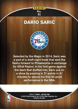 2016-17 Panini Instant NBA #51 Dario Saric Back